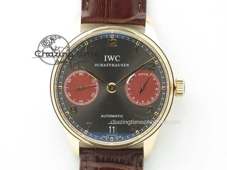 MIROTIME 0406 Portuguese Real PR IW500126 ZF 1:1 Best Edition Grey Red Dial On Black Leather Strap A52010 V Resilient 7333